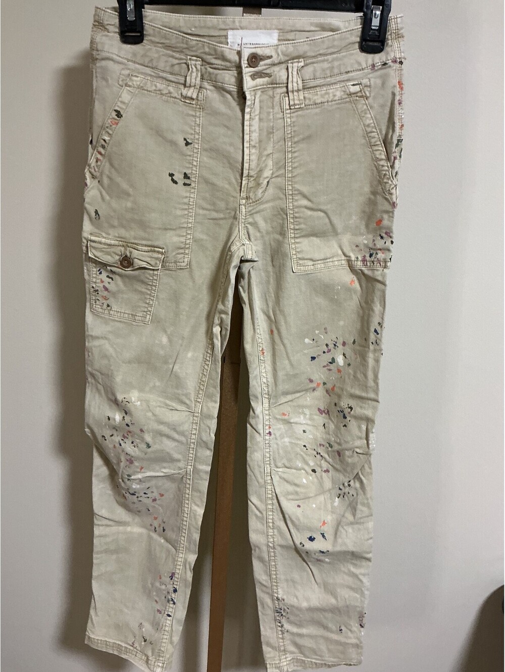 Anthropologie The Wanderer Size 25 Khaki Beige Paint Distressed Jeans #190